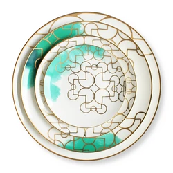 JACOTTA luxury green and gold dishes sets high bone china decorative wedding porcelain dinner set bone china dinner plate set