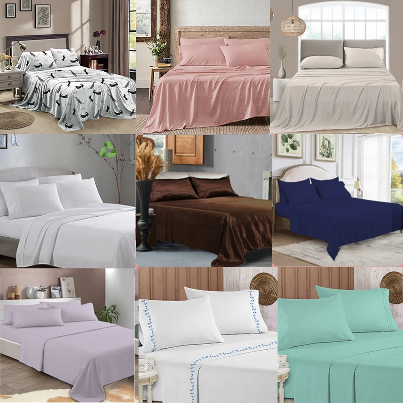 Customized Fabrics sizes single double Bedsheet queen size king bed fitted flat Bedding Set bed sheet sets