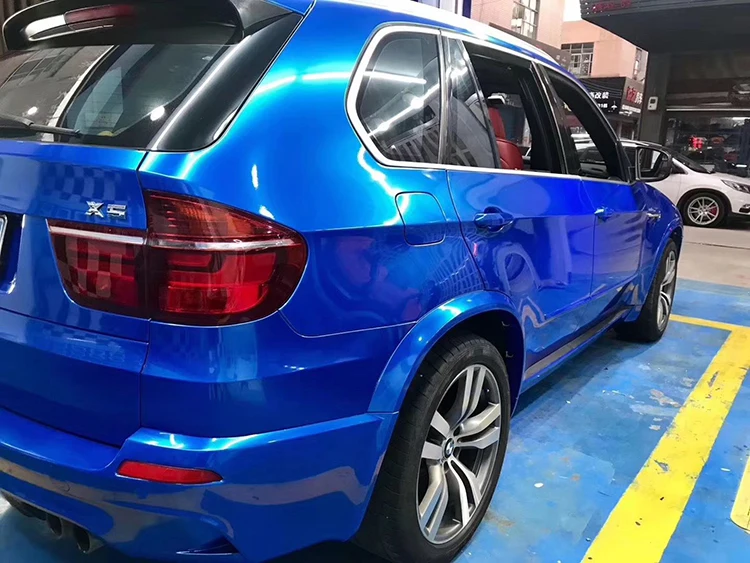 1.52*18m Car Body Color Change Super Glossy Bright Metal Blue Air Bubble Free Self-Adhesive Vinyl Vehicle Wrap Film Sticker