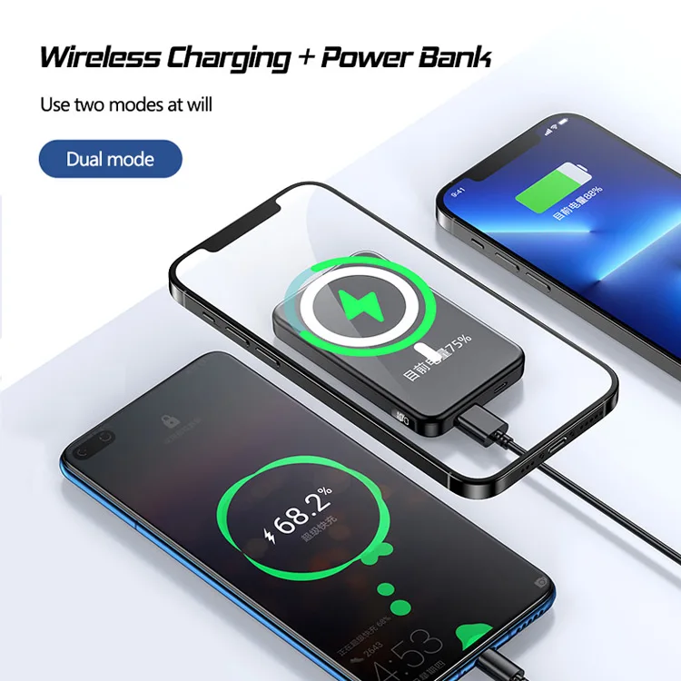 10000mAh Magsaf Magnetic Wireless Power Bank Phone External Battery For iPhone 13 Digital Display Bateria Carregador Portatil