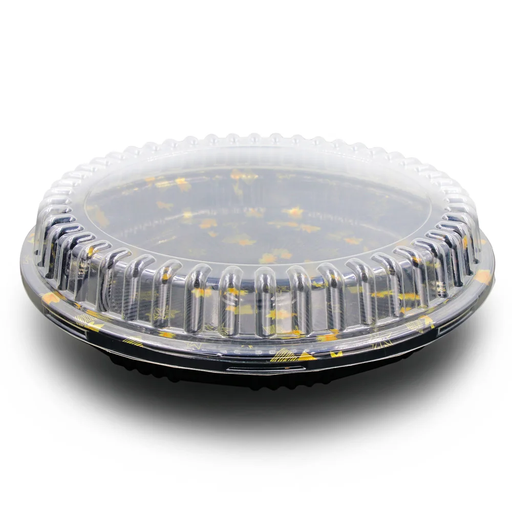 Free sample  28cm Plastic  disposable Takeaway Round Custom Japanese Recyclable Sushi packaging Box with lid