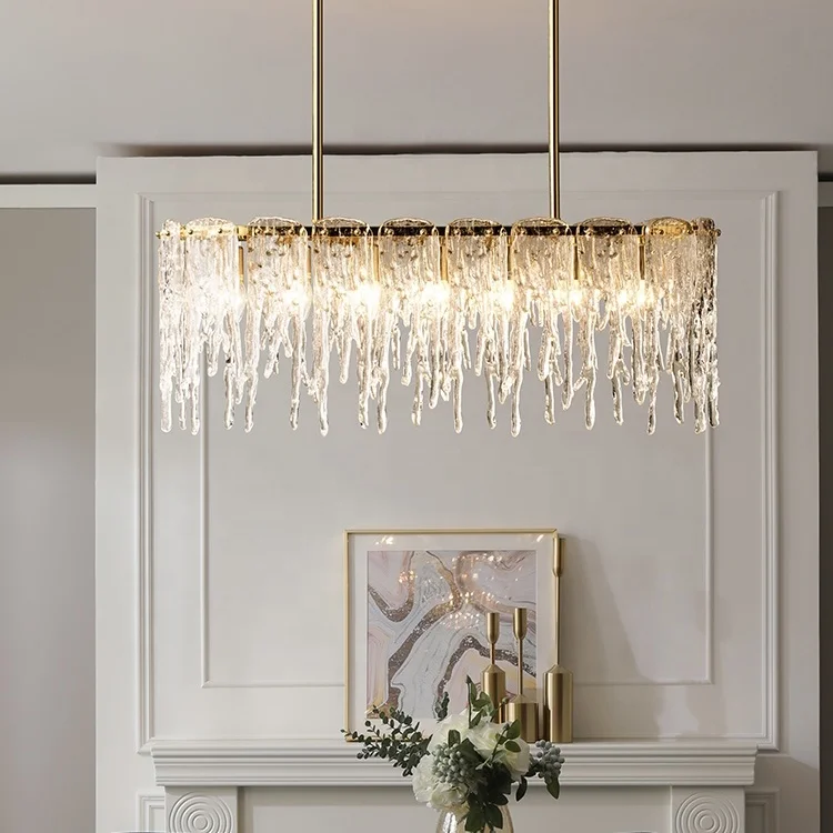 Modern Ceiling Home Rectangle Luxury Brass Crystal Chandelier Pendant Lamp For Kitchen Island Chandelier Decor