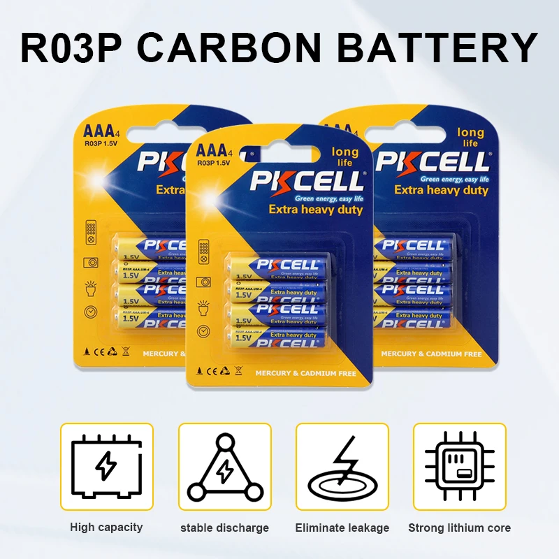 China Hot Sale Pkcell R03P Carbon Battery 1.5v R03 Um4 Aaa Carbon Zinc Battery Dry Cell