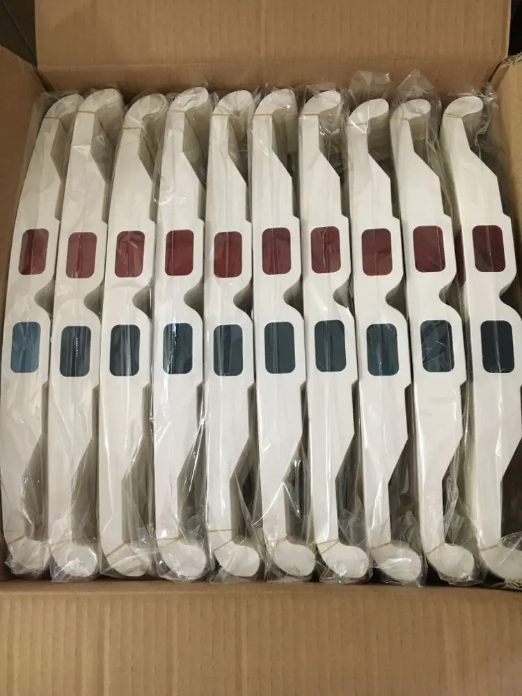 Foldable White Frame Anaglyph Cardboard 3D Paper Glasses Red blue and Cyan Lens for Movies