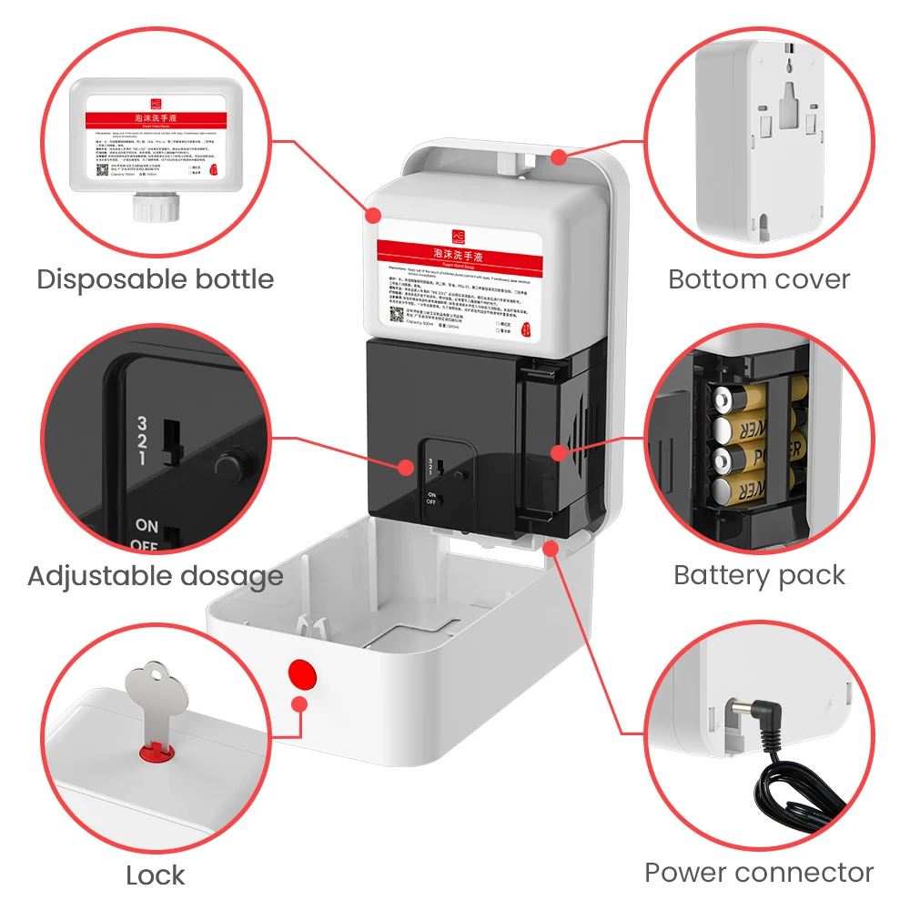 Electric Infrared Sensor Foam Soap Dispensing Machine Touchless Liquid Soap Dispenser Wall Mount Automatic Foam Soap Dispenser
