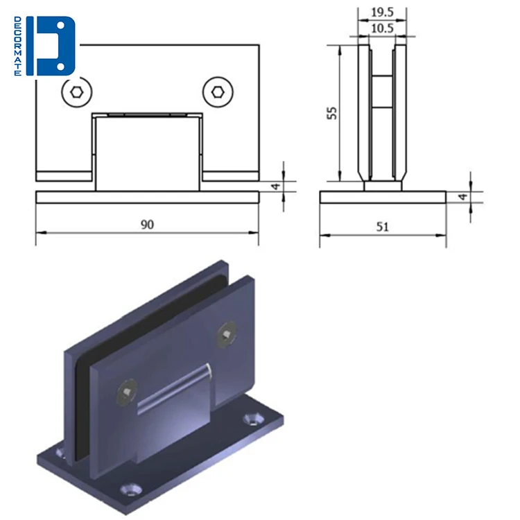 Decormate hardware 90 degree Wall to Glass Standard Shower Door Hinge Glass Hinge Brass Hinge