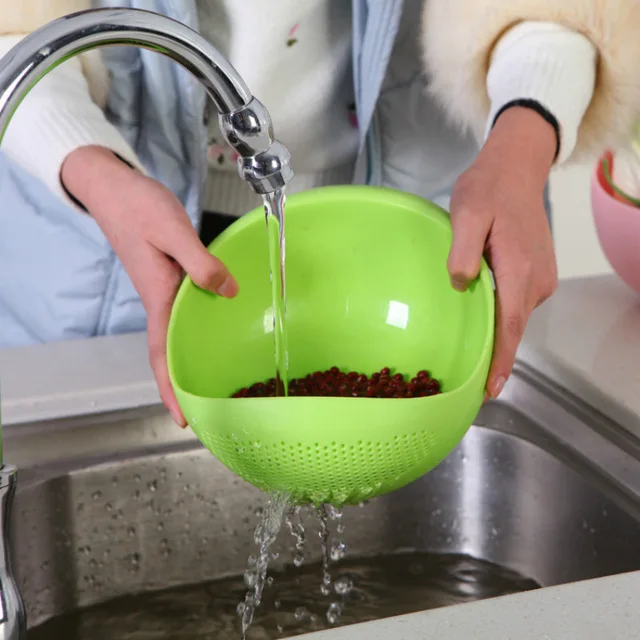 Food Grade Plastic Rice Beans Peas Washing Filter Strainer Green Pink Color Basket Sieve Drainer Cleaning Gadget