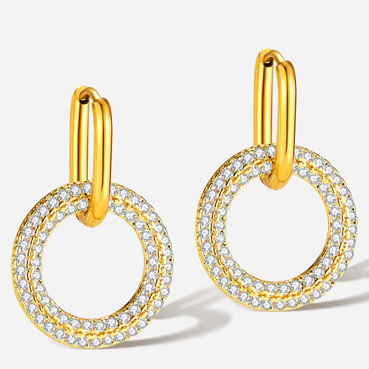 Fashion Light Luxury Zircon Round Ring Pendant Earrings Non Tarnish Shining Earrings Jewelry Party Idea Gift