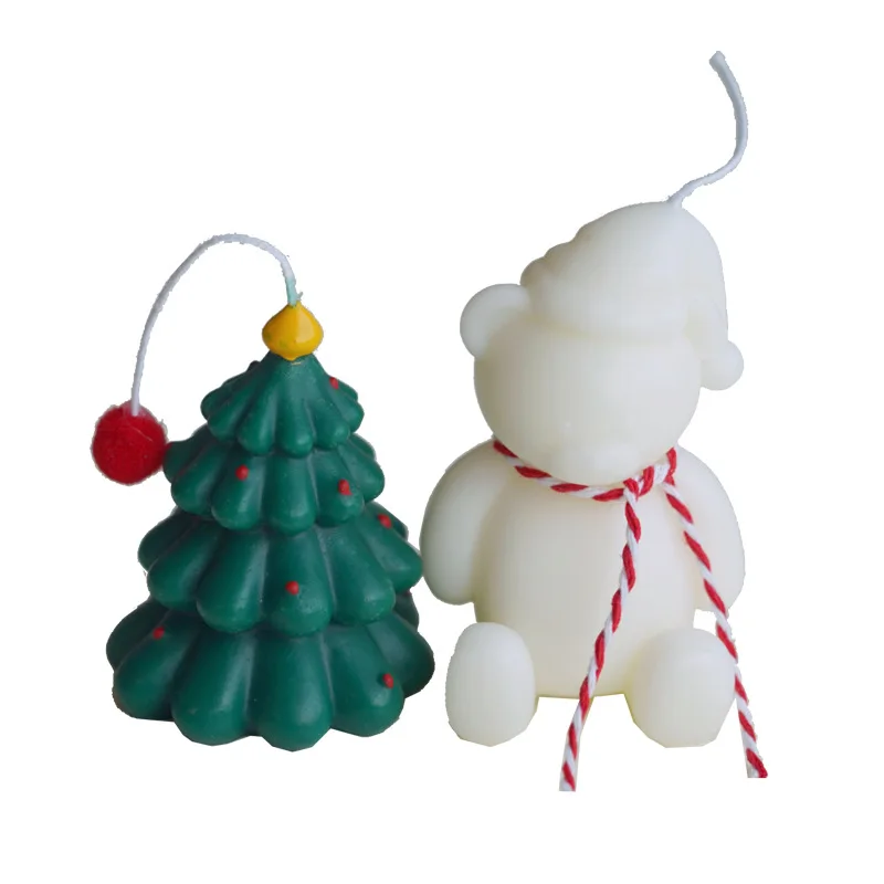 Home Decor Christmas Gifts Custom Mini Cute White Green Christmas Tree Aroma Scented Candle Soy Wax