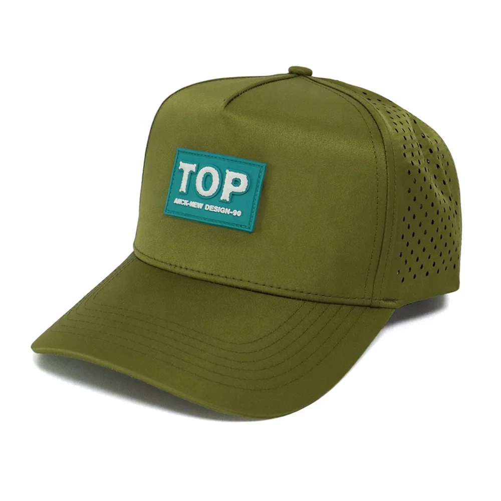 Wholesale Custom High Quality 5 Panel trucker Cap,Laser Cut Hole Polyester Perforated Sports Dad Hat