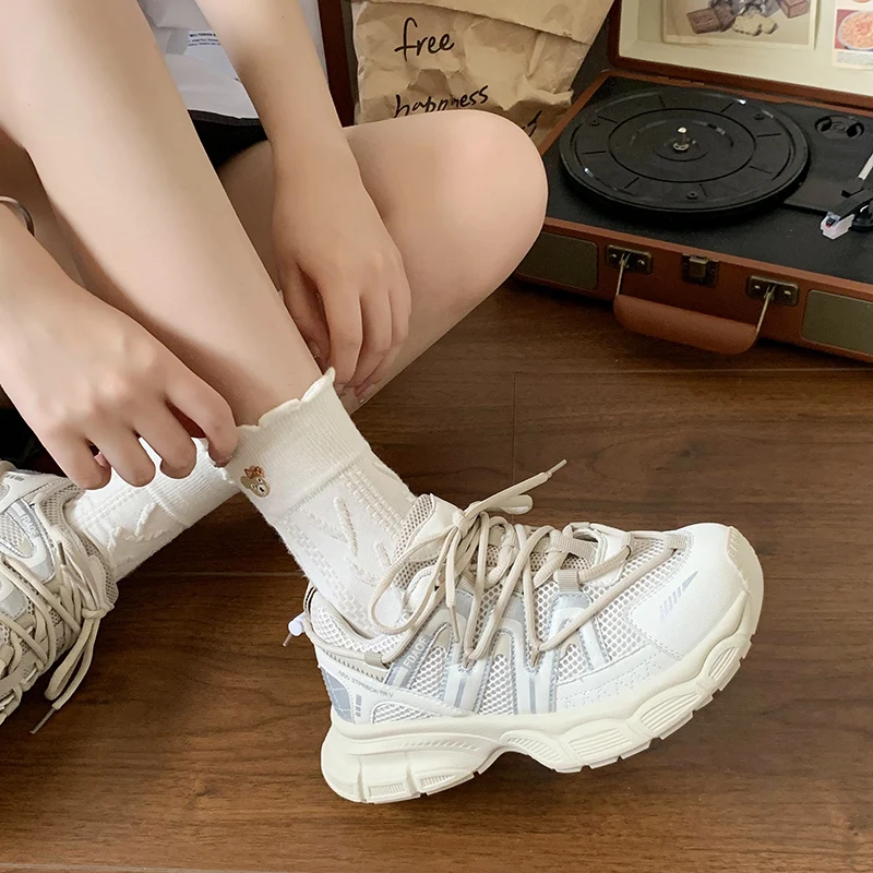 Women White Chunky Sneakers Designers Vulcanize Shoes Platform Running Sneakers Ladies Black Casual Shoes