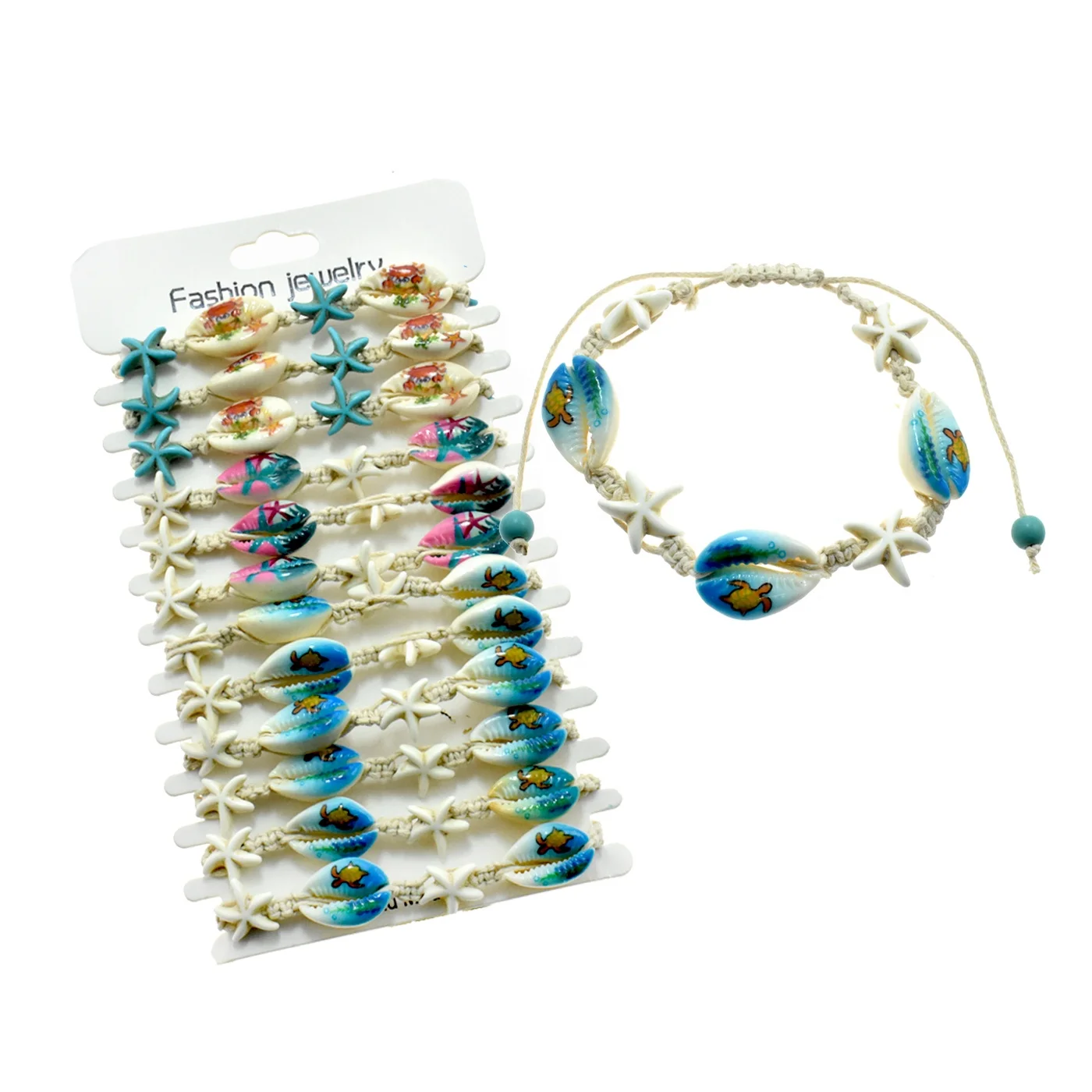 Hot Selling Hawaii  Turquoise And Pink Bracelet Handmade cowrie shell starfish Adjustable Braided Bracelet For Party Gifts