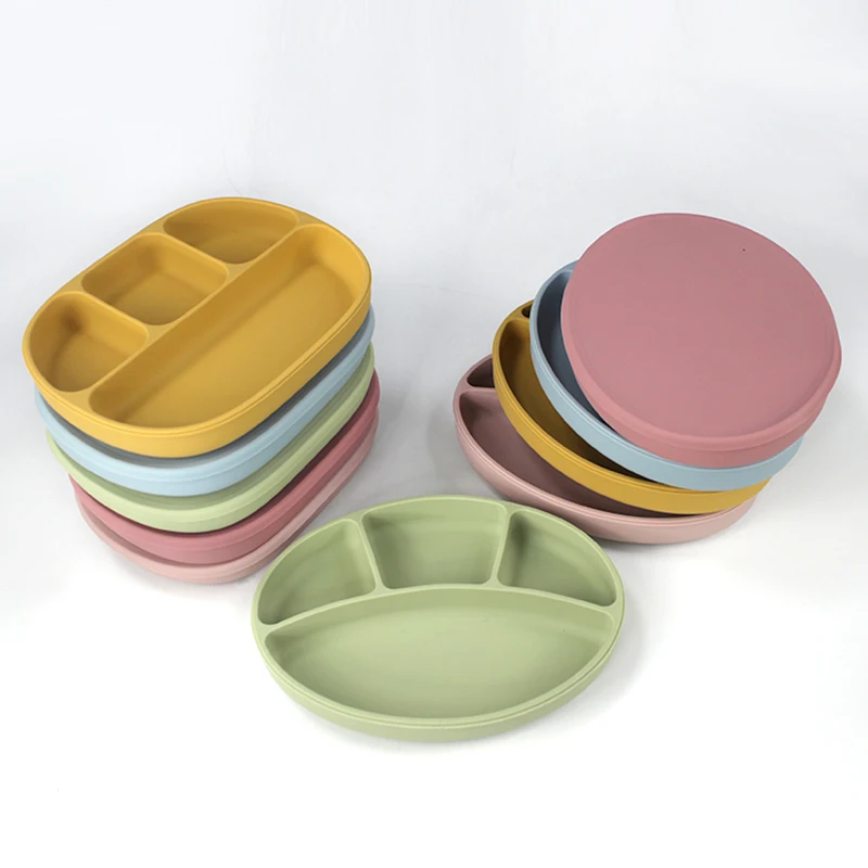 Лидер продаж Amazon, нескользящая термостойкая Мягкая силиконовая детская тарелка, присоска, Детская тарелка, силиконовые детские тарелки