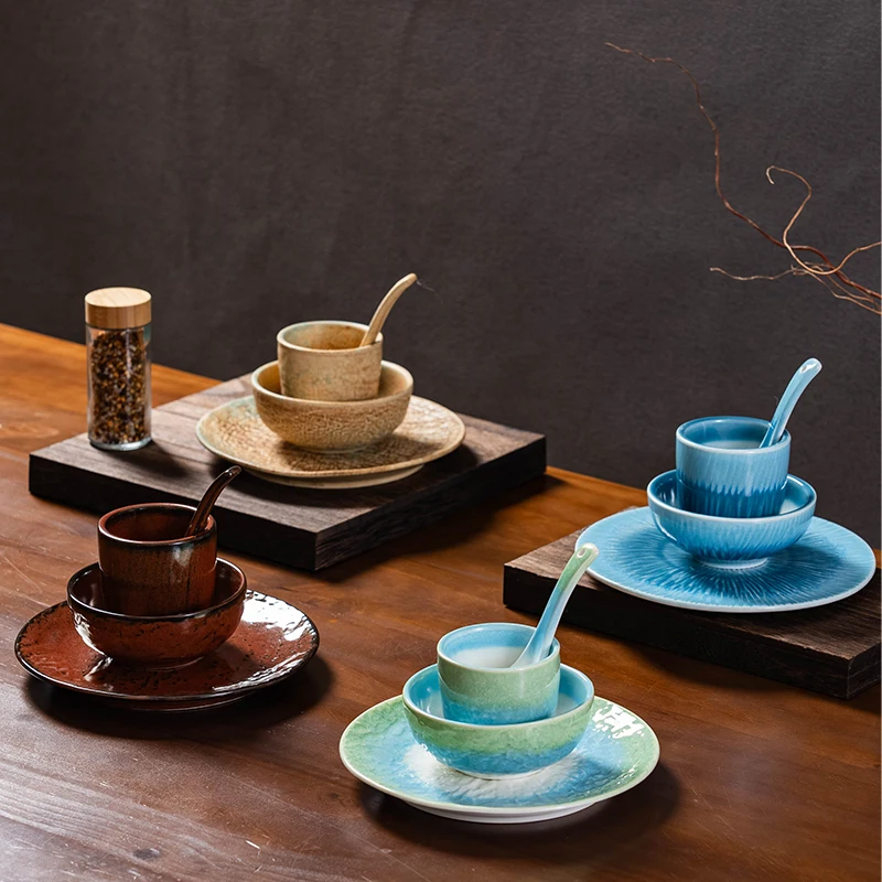 Vintage Ceramic Tableware Ceramic Plate Set Porcelain Soup Bowl AND Spoon Seafood Dish Coffee Mug For Household Decor Dinnerware