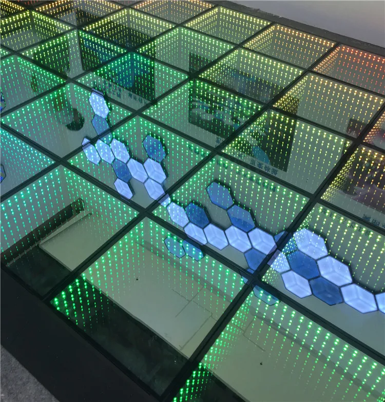 outdoor portable illuminated tempered plexiglass flooring 3d mirror led lighted dance floor tiles hire for wedding