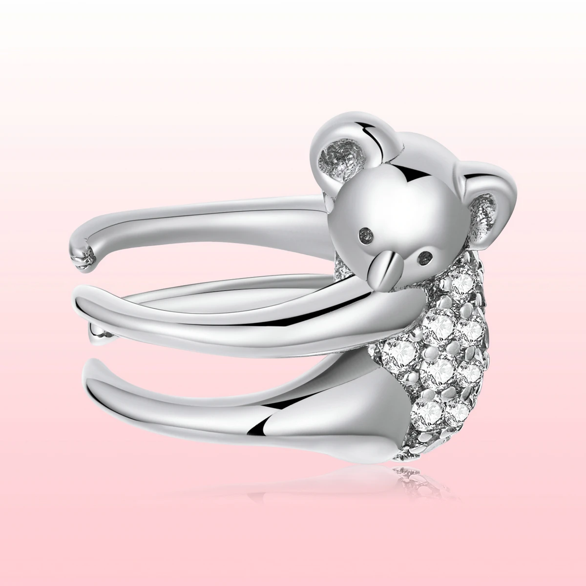 Cute koala ear clip single shiny zircon s925 silver non-pierced ear clip SCE1338