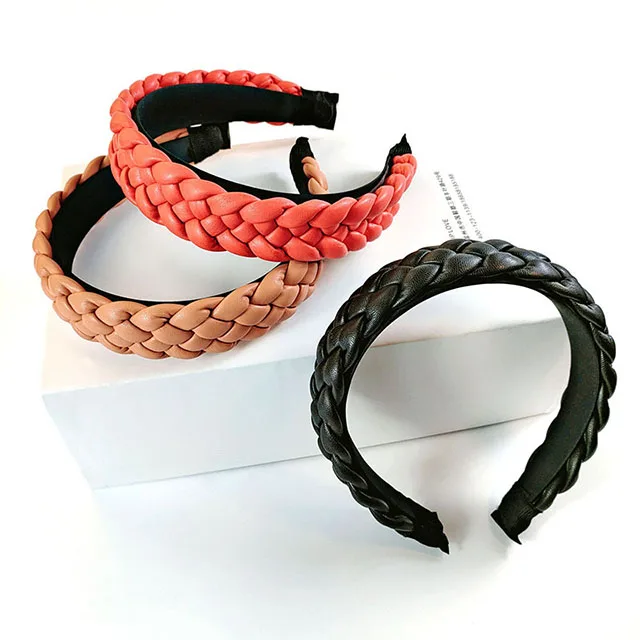 The New Leather Braided Headband Braid Hairpin Pressure Hair PU Headband Women