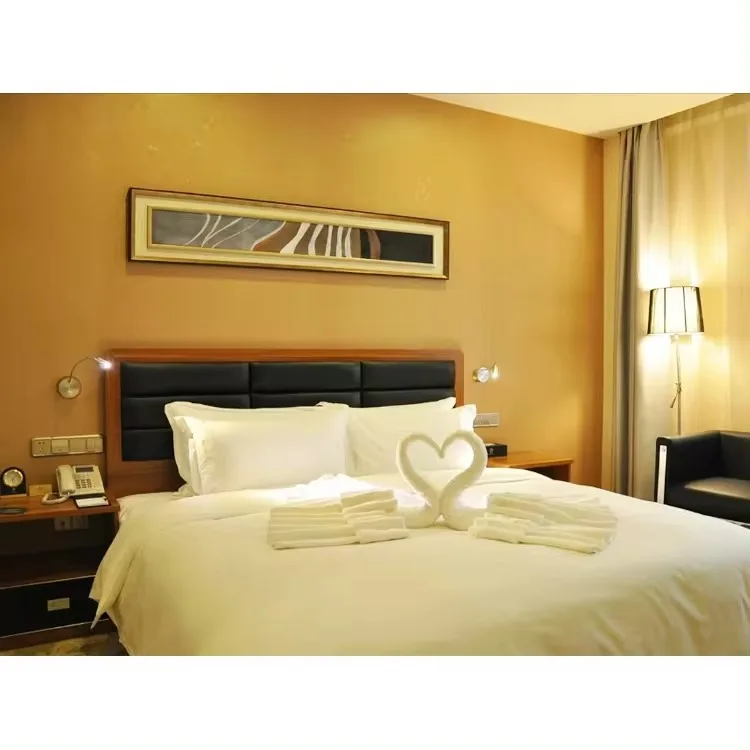 Modern Style Brown Customized Double Size King Wooden Panel Bedroom Beds for Hotels