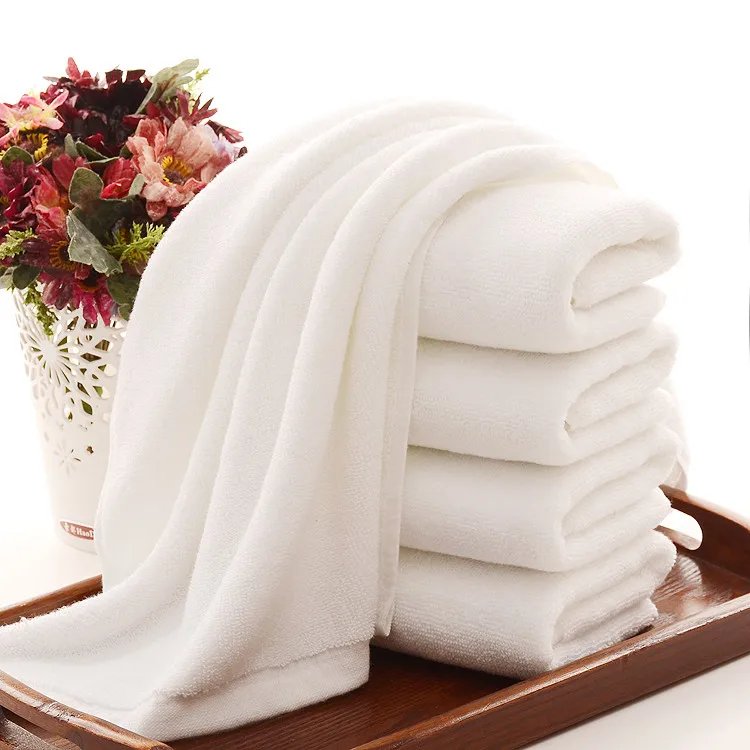 
Custom Logo Printed 100% Cotton Absorbent Facial Face Salon Beach Bath Hotel White Towel 