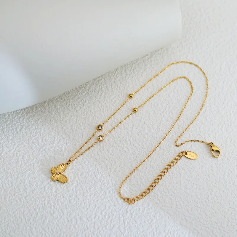 Fresh Butterfly Diamond Necklace Titanium Steel Furnace Vacuum Non-fading Small Collarbone Necklace Ins Trend Style