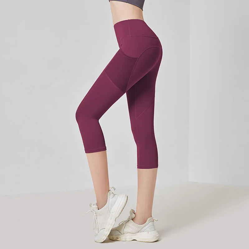 3/4 Length Gym Tights High Crossover Waist Gym Yoga Leggings for Women Quick-Drying  Cycling Short Pants Fitness