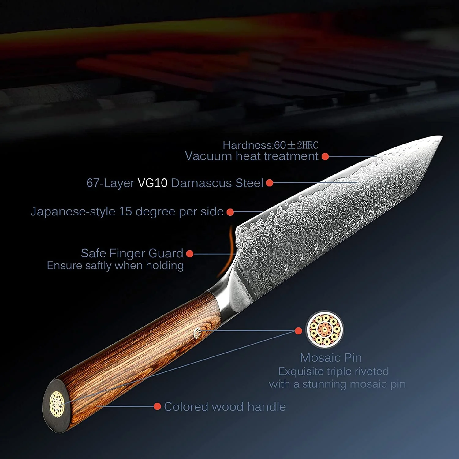 Luxury Gift box & Ergonomic Color Wooden Handle 8 Inch Chef KnifeJapan vg10 Super Stainless Steel Damascus Kiritsuke Knife knife