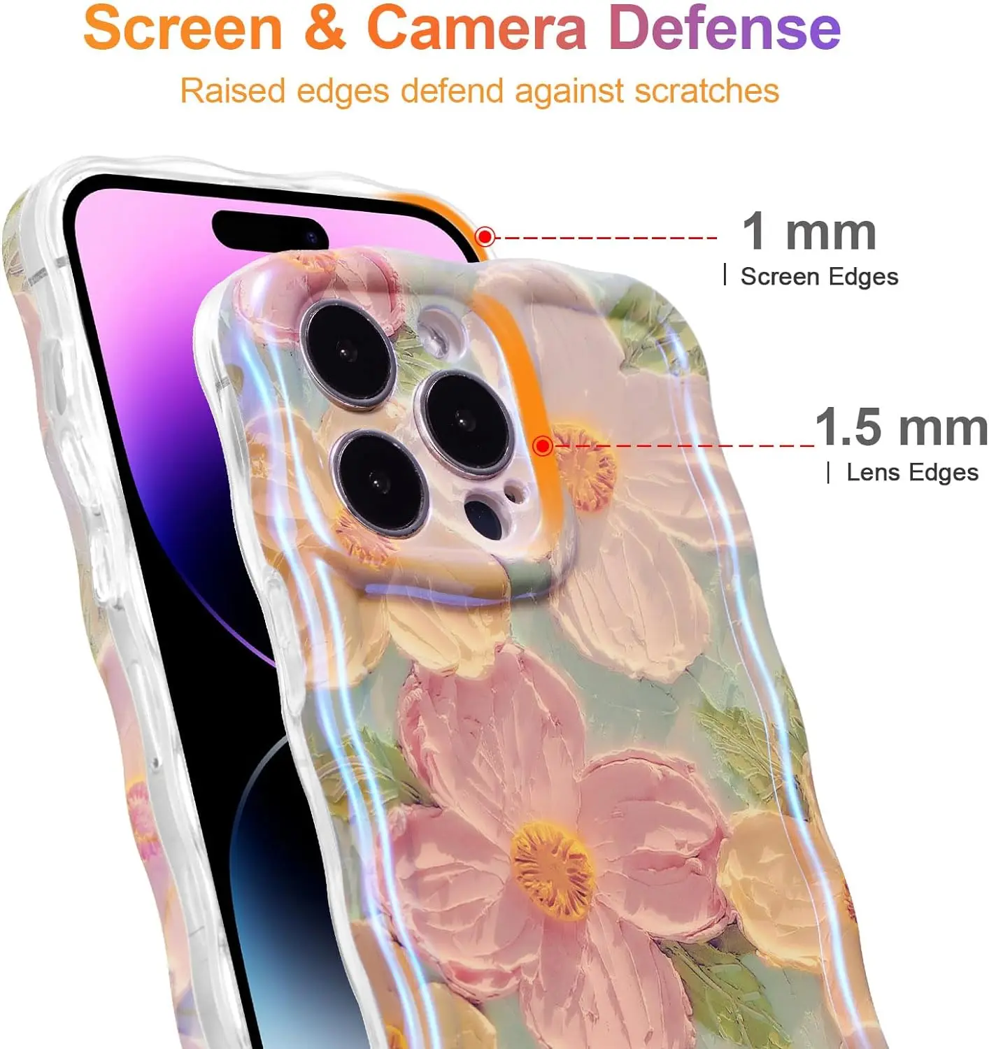 Colorful Retro Oil Painting Flower Laser Beam For iPhone15 Pro Max 14 13 12 11 XS XR Frosted Camera Protect Shockproof Cover