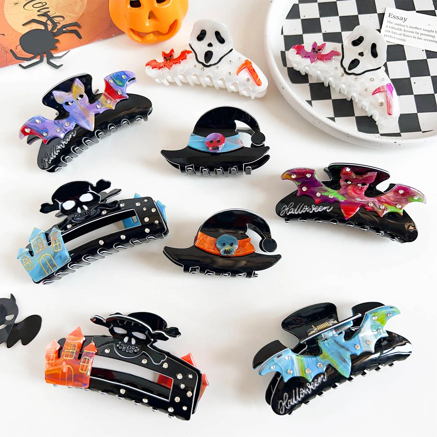 Cartoon Halloween Punk Skull Bat Hair Claw Clip Girl Ghost Costumes Party Headwear Women Festival Hair Accessories New Year Gift