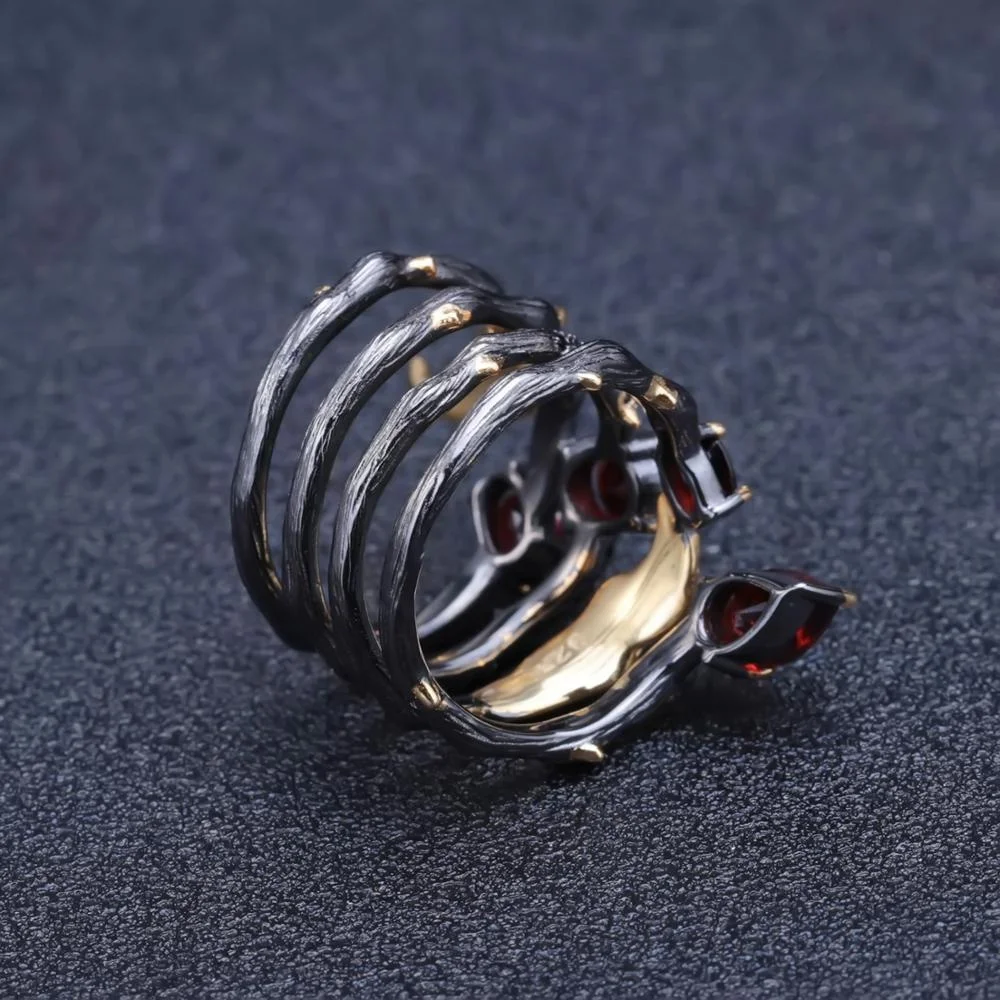 Vintage Gothic Natural Red Garnet Gemstone Jewelry 925 Sterling Silver Ring Women For Party