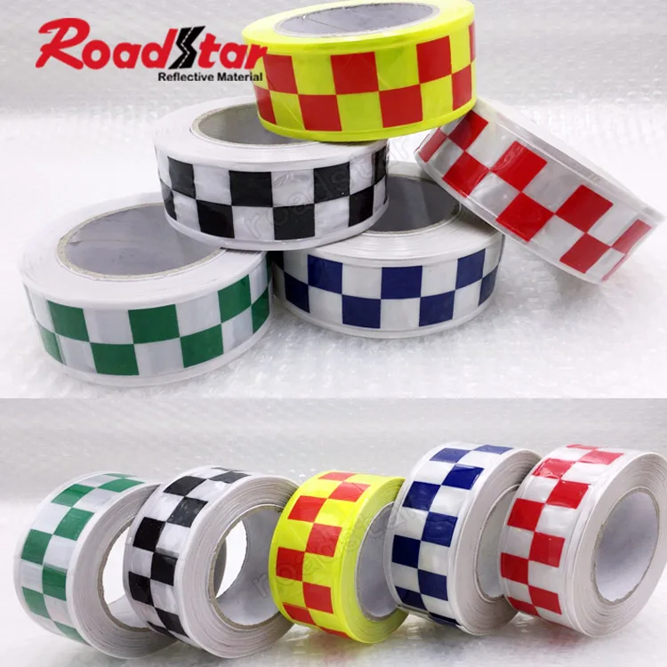 Customized Printed Blue White Reflective Checker Tape PVC Reflective Tape Sew On Reflective Tape For Clothing