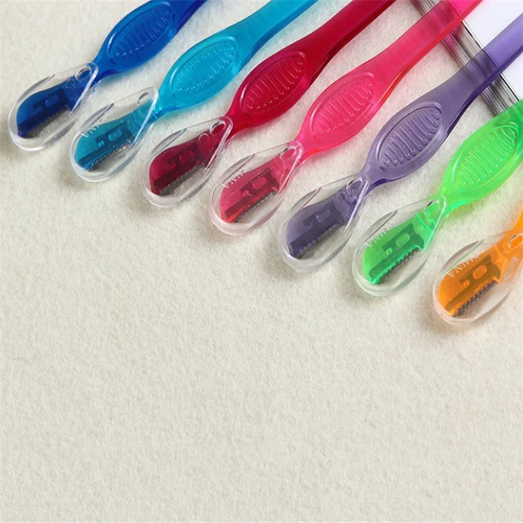 Colorful eyebrow trimmer plastic foldable makeup dedicated scraping eyebrow razor blades mini private label custom eyebrow razor