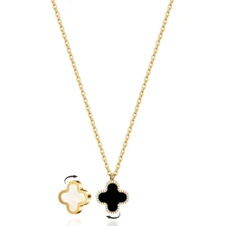 Double Sided Stainless Steel Fashion Jewelry Lucky 4 Leaf Clover Necklace for Women