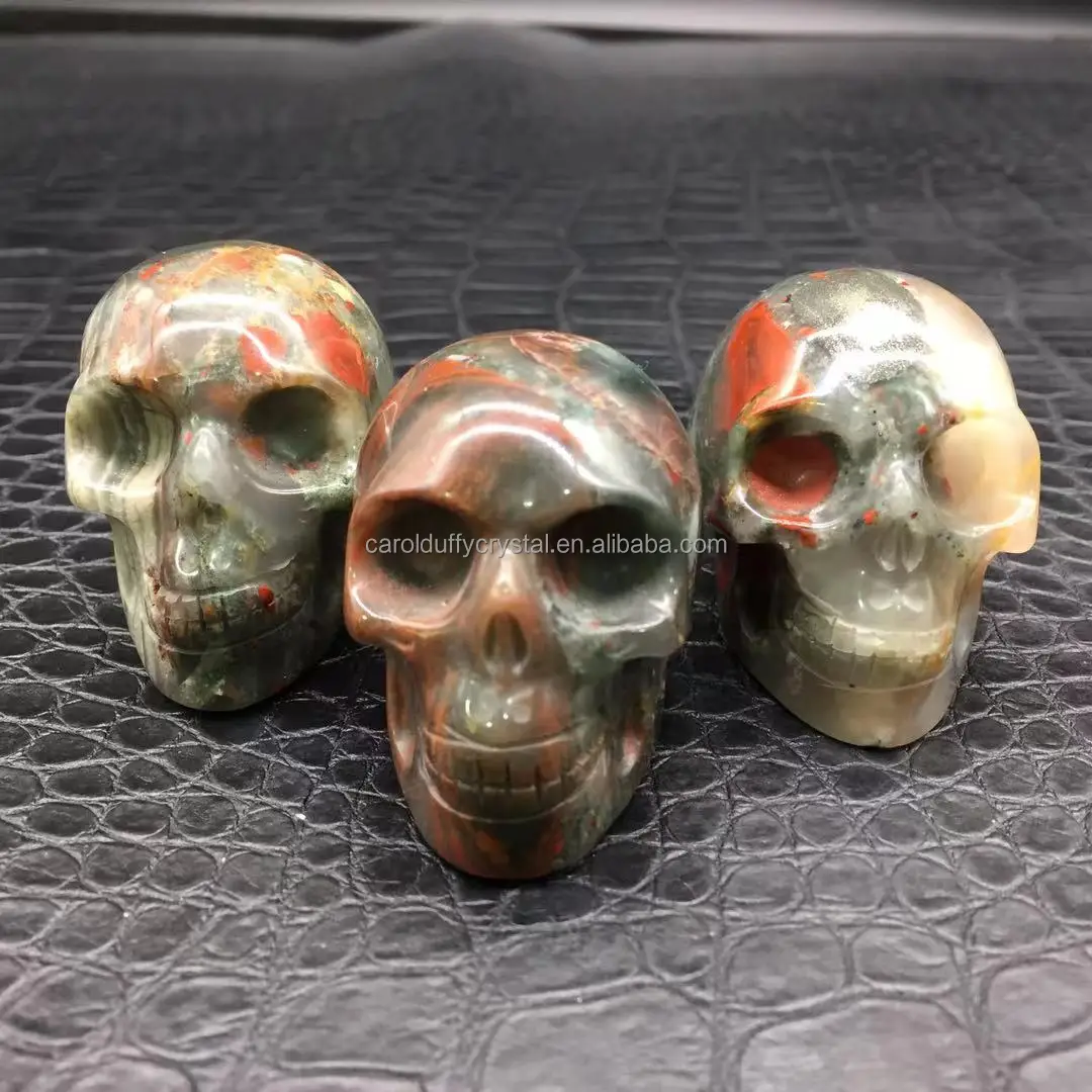 Wholesale Natural  African Blood Stone Crystal Hand Carved Skulls Polished Healing Reiki Decoration