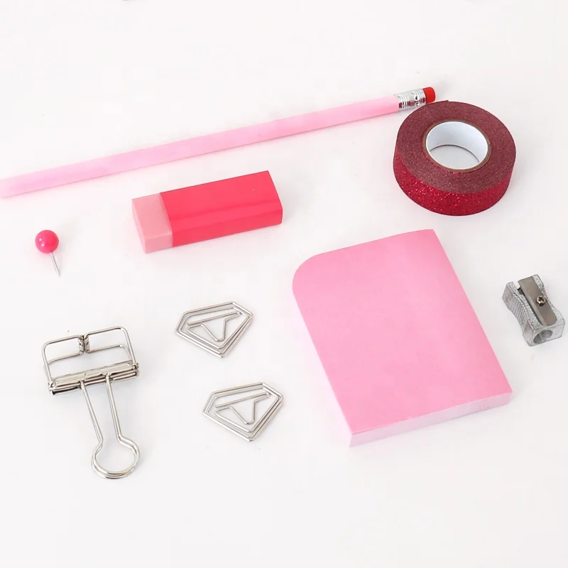 Back to School  pencil Memo Pad Push Pins Washi Tape Paper Clips School Office Supplies Stationary Set