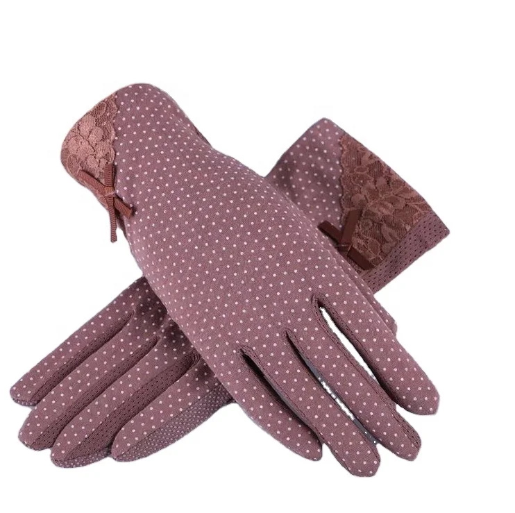 Женские хлопковые перчатки для вождения, летние Нескользящие перчатки с защитой от УФ-лучей