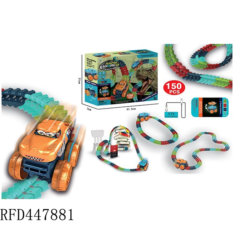 DIY Assembly Flexible Rail Racing Car Electric Dinosaur Rail Car Slot Toy