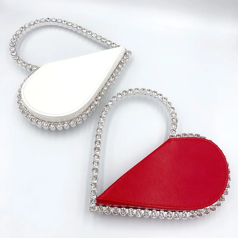 2021 ladies diamond clutch rhinestone bag wedding party evening crystal purses handbag bling Heart shape pu purse fancy clutches