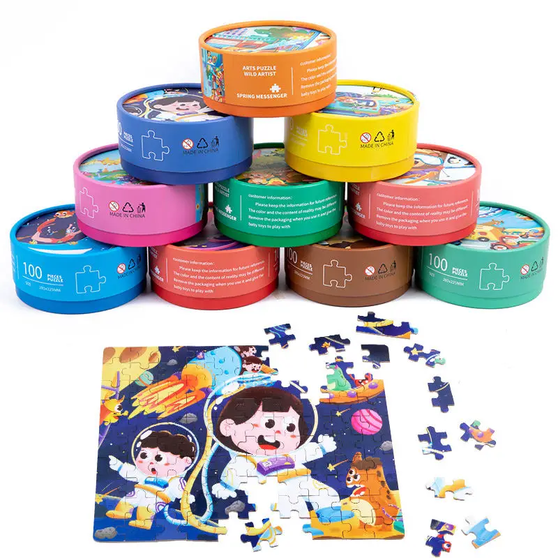 2024 100pcs Paper Box Cartoon Jigsaw Puzzle Board Games DIY Children Early Educational Baby Learning Toys For Kids Boys Girls
