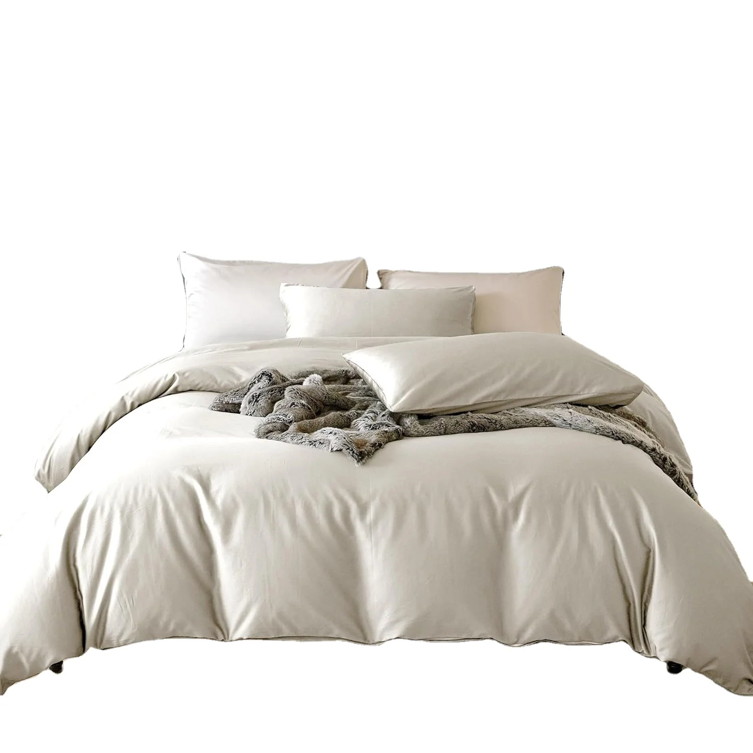 Duvet Cover Sets 800 Thread Count Long Staple Cotton Sateen Silky Soft Luxurious Smooth 3 Piece Set Beige Queen