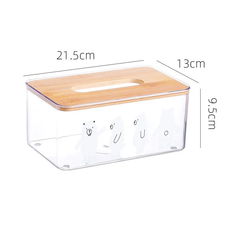 Transparent wooden lid tissue box home office cartoon transparent tissue dispenser desktop storage box