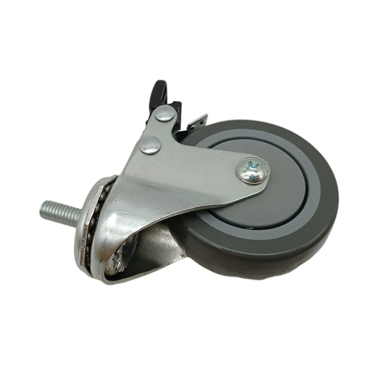 Прочный 3-дюймовый полиуретановый колесный подшипник, выравнивающий тележки, стопорные тормоза для тележки, пластиковые резиновые железные больницы