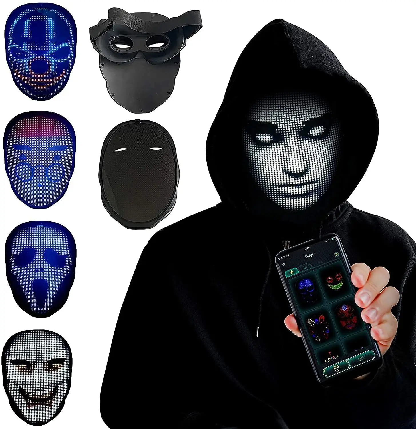 Led Mask for Adults EDM Costume Cosplay Party full face Masks LED Halloween mask with App Blue tooth Programmable