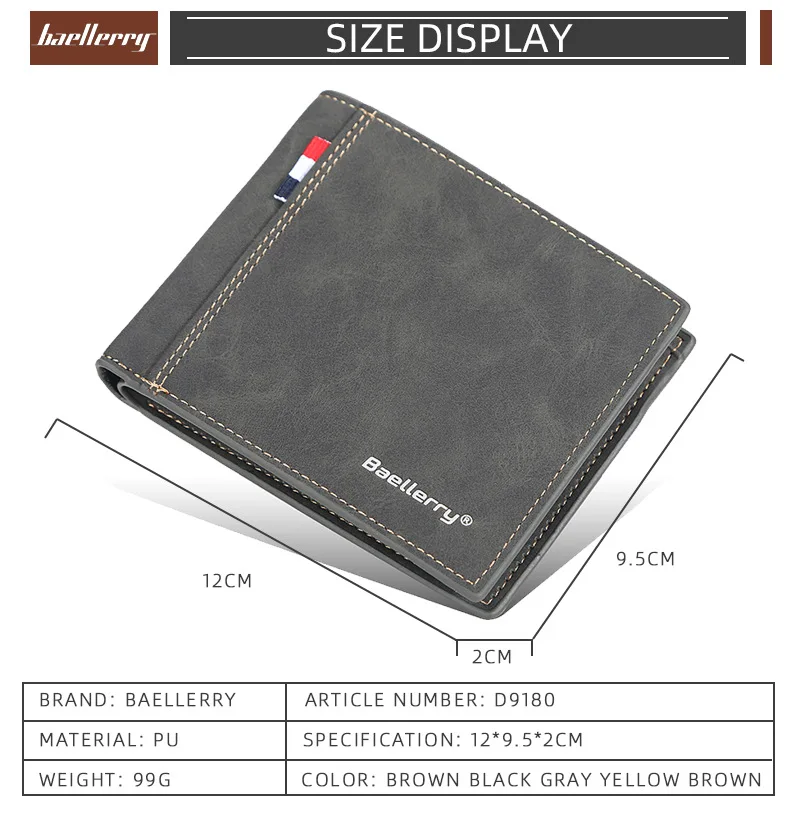 Baellerry Mens Slim Wallet  PU Leather Short Minimalist Wallet with Card Holder