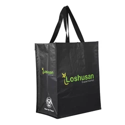 Black custom your own logo printed recyclable grocery packaging pp woven shopping bag tote