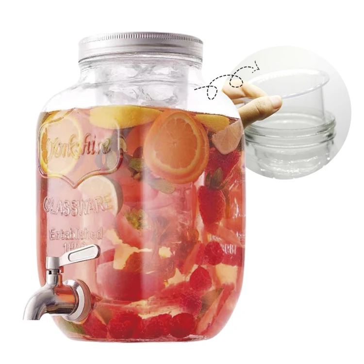 custom logo glass dispenser with metal stand and tap 4L 5L 8L mason jar glass beverage juice dispenser
