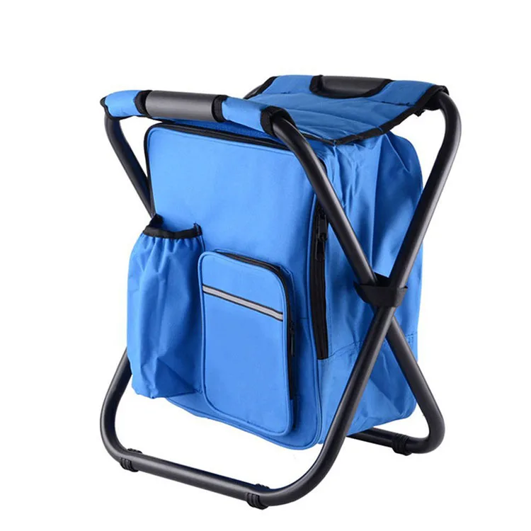 Wholesale outdoor folding backpack beach chair stool metal beach chair backpack with cooler bag