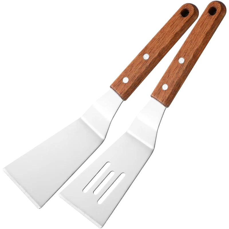 Multifunction Small Frying Spatula Steak Spatula Cooking Shovel Cutter Shovels Fish Eggs Pancakes Pork Steak  with wooden handle