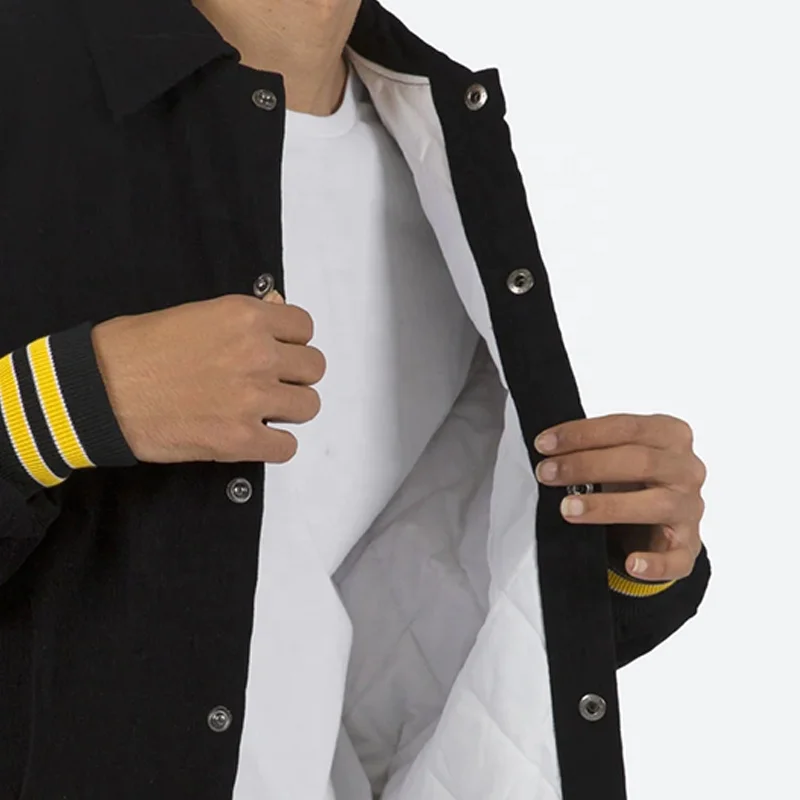 Wholesale Custom Logo Chenille Embroidery Patched Black Patchwork Corduroy Baseball Cotton Letterman Jacket For Men