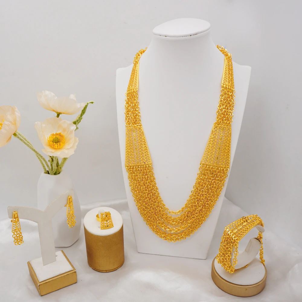 GDJWRI BJ1072 gold necklace earring set 18k dubai jewelry sets for woman