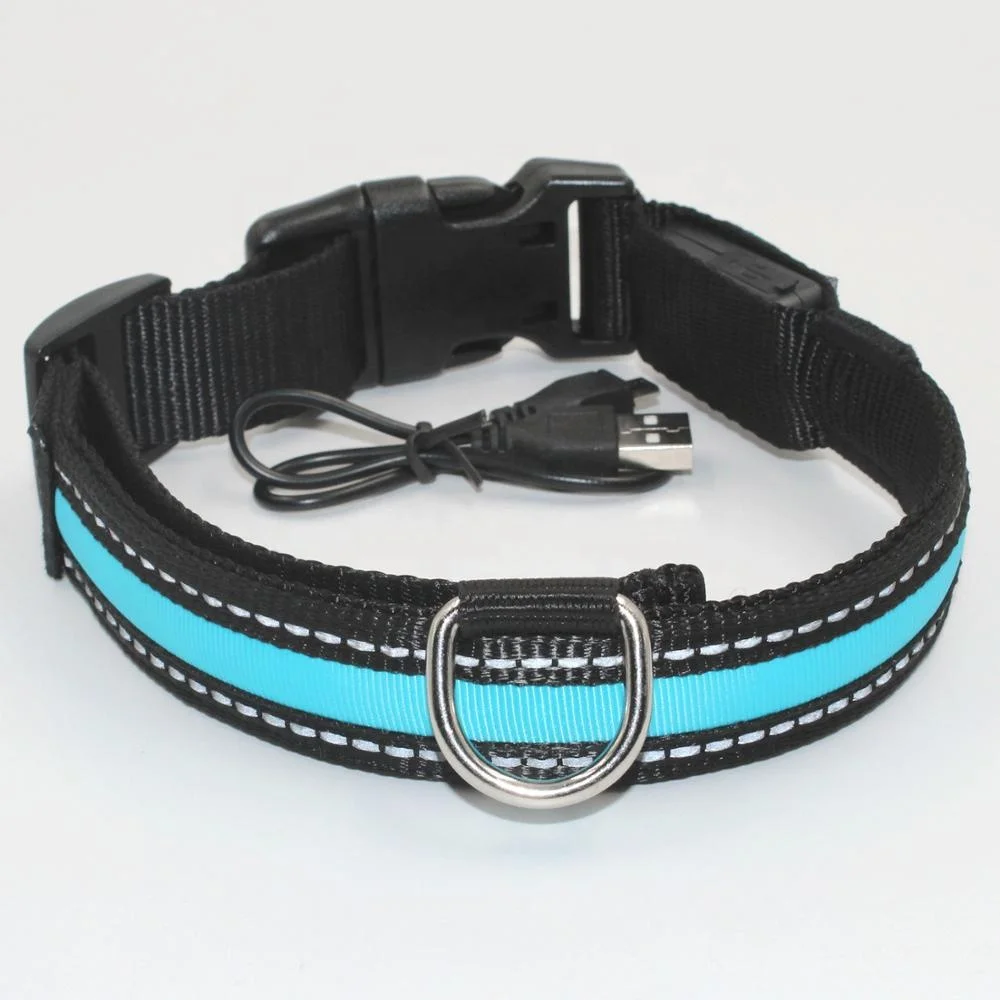 Kingtale Nylon Webbing USB Led Collars Customized Adjustable Nylon Waterproof Reflective Dog Collar Led Dog Collar for pets